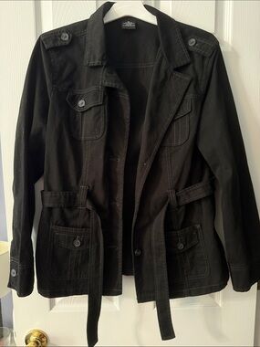 French Cuff Black Belted Utility Jacket